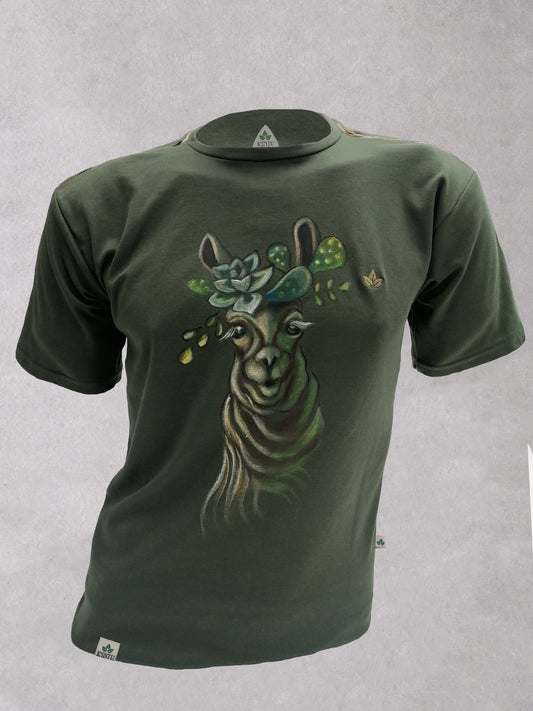 Polo Huaypo Verde Militar - llama y flores